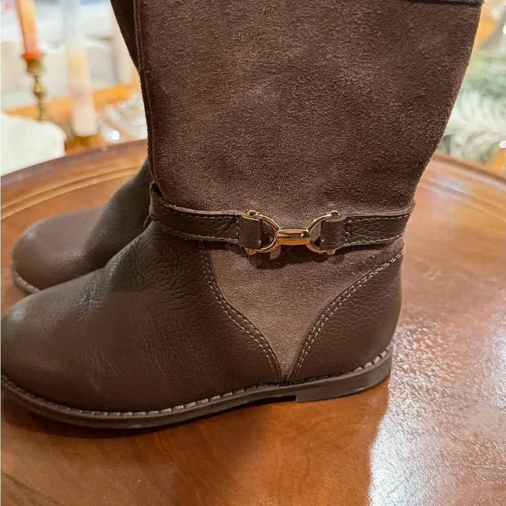 Janie & Jack Brown Leather and Suede Riding Boots with Gold Zipper Excellent